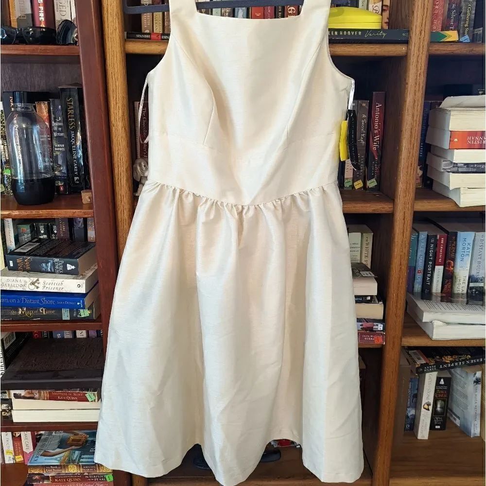 ALFRED sung champagne cocktail dress square neckline full pleated skirt  14 nwt